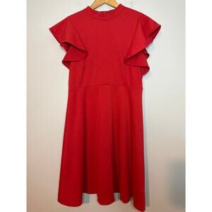 Anthropologie Maeve Deena Mini Dress Ruffle Sleeve Red Small Holiday Party
